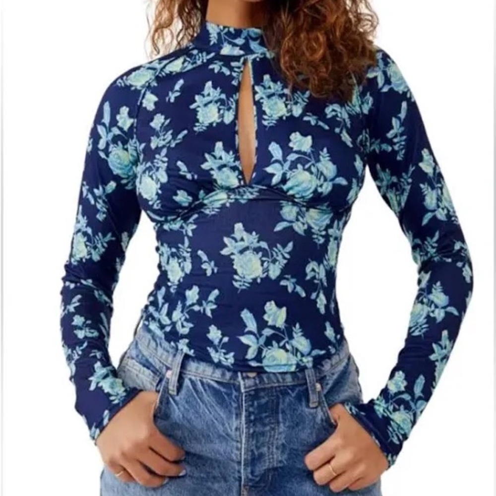 NWT free people navy floral long sleeve